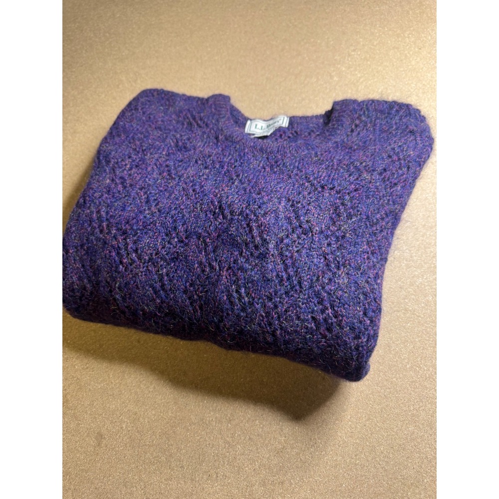 LL Bean Vintage Mohair Wool Blend Sweater Purple Diamond Knit Scotland Womens M